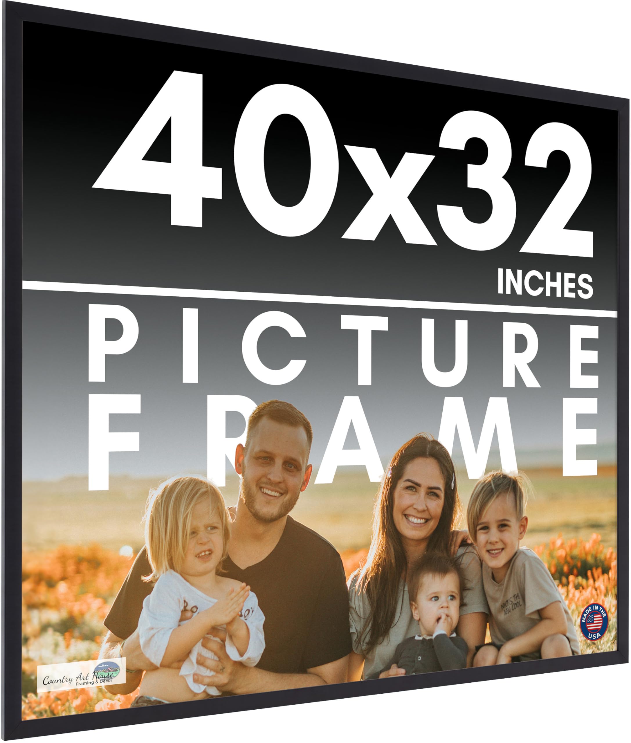 Amazon.com - CountryArtHouse 40x32 Frame Black Solid Pine Wood
